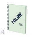 Milan 430 Since 1918 Cuaderno A5 con Espiral - Hojas Blancas - 80 Hojas de 95g - Tapa Dura - Color Menta