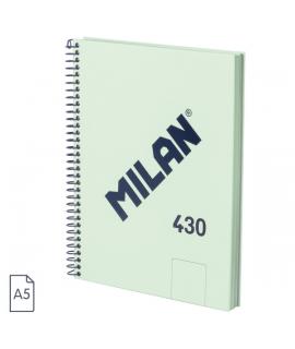 Milan 430 Since 1918 Cuaderno A5 con Espiral - Hojas Blancas - 80 Hojas de 95g - Tapa Dura - Color Menta