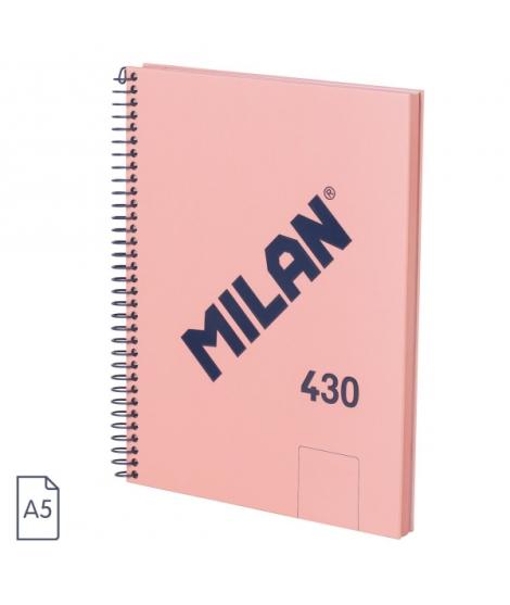 Milan 430 Since 1918 Cuaderno A5 con Espiral - Hojas Blancas - 80 Hojas de 95g - Tapa Dura - Color Rosa