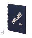 Milan 430 Since 1918 Cuaderno A5 con Espiral - Papel a Lineas de 7mm - 80 Hojas de 95g - Tapa Dura - Color Azul