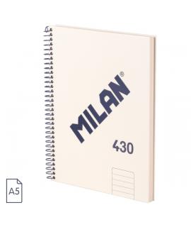 Milan 430 Since 1918 Cuaderno A5 con Espiral - Papel a Lineas de 7mm - 80 Hojas de 95g - Tapa Dura - Color Beige