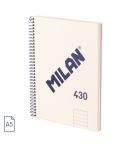 Milan 430 Since 1918 Cuaderno A5 con Espiral - Papel a Lineas de 7mm - 80 Hojas de 95g - Tapa Dura - Color Beige