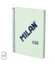 Milan 430 Since 1918 Cuaderno A5 con Espiral - Papel a Lineas de 7mm - 80 Hojas de 95g - Tapa Dura - Color Menta