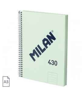 Milan 430 Since 1918 Cuaderno A5 con Espiral - Papel a Lineas de 7mm - 80 Hojas de 95g - Tapa Dura - Color Menta