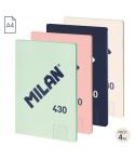 Milan 430 Since 1918 Pack de 4 Libretas A4 Encoladas - Papel a Lineas de 7mm - 48 Hojas de 95g - Colores Surtidos