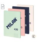 Milan 430 Since 1918 Pack de 4 Libretas A4 Encoladas - Cuadricula 5x5mm - 48 Hojas de 95g - Colores Surtidos