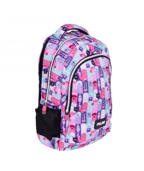 Milan Aliens 2 Mochila Escolar 21L - Bolsillos Laterales de Malla - Compartimento Interior para Portatil - 2 Cremalleras - 45x30