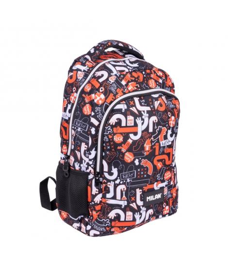 Milan Fingers Mochila Escolar 21L - Bolsillos Laterales de Malla - Compartimento Interior para Portatil - 2 Cremalleras - 45x30x