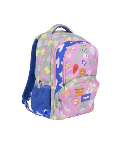 Milan Green and Grow Mochila Escolar 25L - Bolsillos Laterales de Malla - Compartimento Interior para Portatil - 4 Cremalleras -