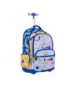Milan Blue Odyssey Mochila Escolar 25L con Carro Integrado y Mango Metalico Retractil - 3 Bolsillos Delanteros - 2 Bolsillos Lat