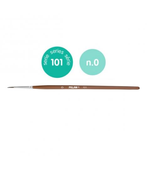 Milan 101 Pack de 12 Pinceles Escolares Redondos Numero 0 - Bolsa con Colgador - Pelo de Cabra y Sintetico - Color Madera Oscuro