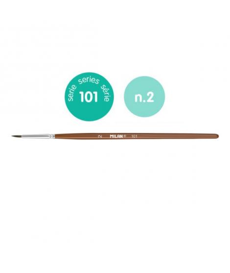 Milan 101 Pack de 12 Pinceles Escolares Redondos Numero 2 - Bolsa con Colgador - Pelo de Cabra y Sintetico - Color Madera Oscuro