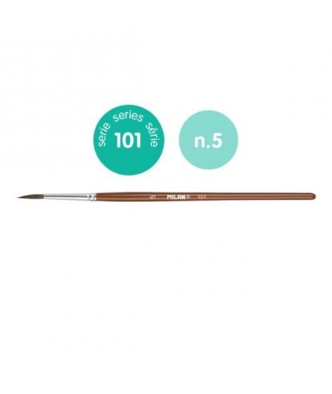 Milan 101 Pack de 12 Pinceles Escolares Redondos Numero 5 - Bolsa con Colgador - Pelo de Cabra y Sintetico - Color Madera Oscuro
