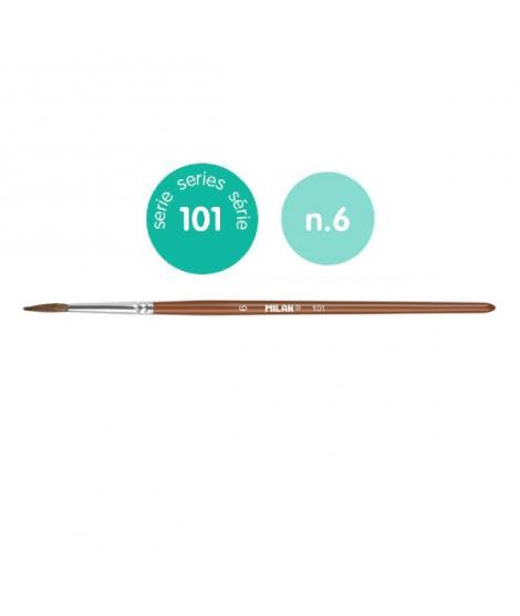 Milan 101 Pack de 12 Pinceles Escolares Redondos Numero 6 - Bolsa con Colgador - Pelo de Cabra y Sintetico - Color Madera Oscuro