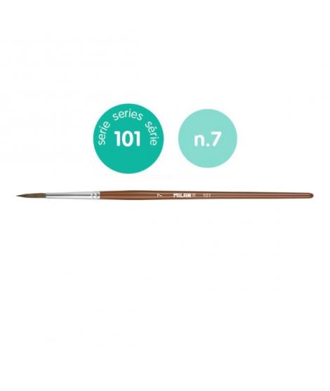 Milan 101 Pack de 12 Pinceles Escolares Redondos Numero 7 - Bolsa con Colgador - Pelo de Cabra y Sintetico - Color Madera Oscuro