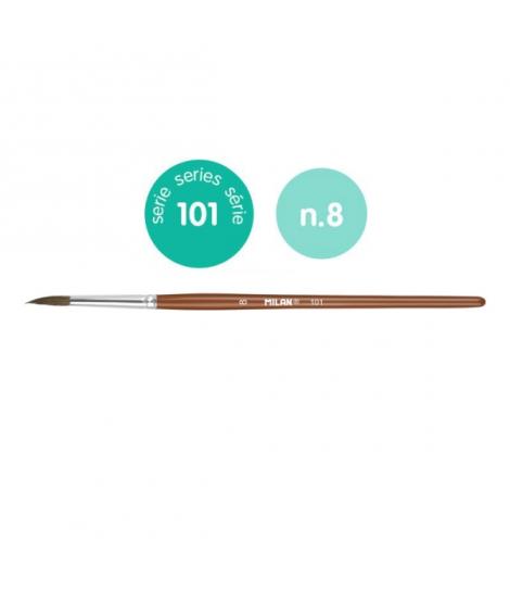Milan 101 Pack de 6 Pinceles Escolares Redondos Numero 8 - Bolsa con Colgador - Pelo de Cabra y Sintetico - Color Madera Oscuro