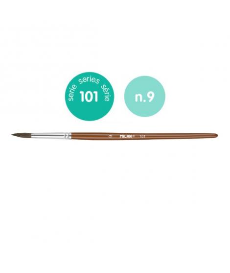 Milan 101 Pack de 6 Pinceles Escolares Redondos Numero 9 - Bolsa con Colgador - Pelo de Cabra y Sintetico - Color Madera Oscuro