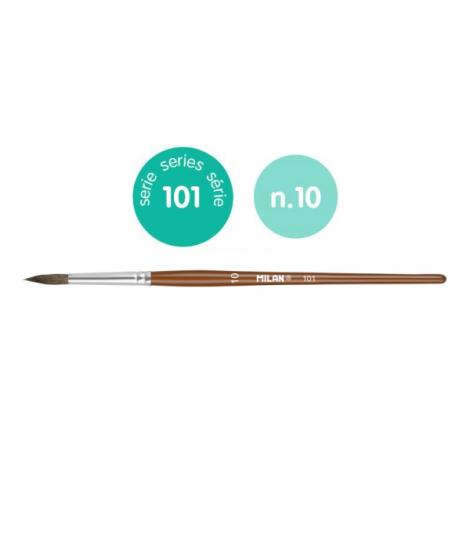 Milan 101 Pack de 6 Pinceles Escolares Redondos Numero 10 - Bolsa con Colgador - Pelo de Cabra y Sintetico - Color Madera Oscuro