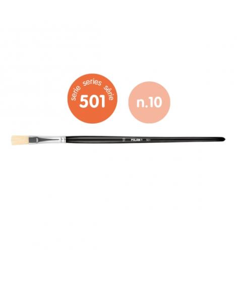 Milan 501 Pack de 6 Pinceles Planos Numero 10 - Bolsa con Colgador - Cerda Natural - Color Negro