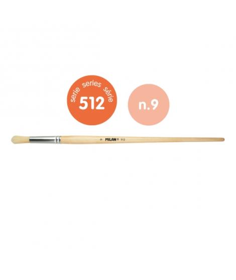 Milan 512 Pack de 6 Pinceles Redondos para Oleo Numero 9 - Bolsa con Colgador - Cerda Natural - Color Madera Claro