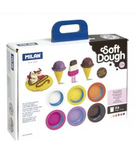 Milan Soft Dough Pack de 6 Botes de Pasta Blanda - Maletin con Herramientas - 59g por Unidad - 100% Vegetal - Moldeable - Sin Re