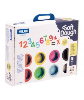 Milan Soft Dough Pack de 8 Botes de Pasta Blanda - Maletin con Herramientas - 59g por Unidad - 100% Vegetal - Moldeable - Sin Re