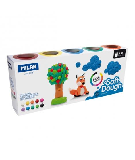 Milan Basic Soft Dough Pack de 10 Botes de Pasta Blanda - 100% Vegetal - Moldeable - Sin Residuos - Colores Mezclables - 85g por