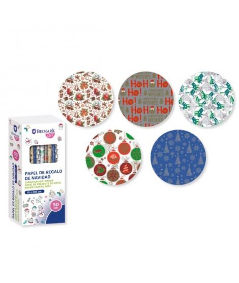 Bismark Navidad Oro/Plata Rollo de Papel Regalo - Medidas 70cmx200cm - 5 Diseños Diferentes