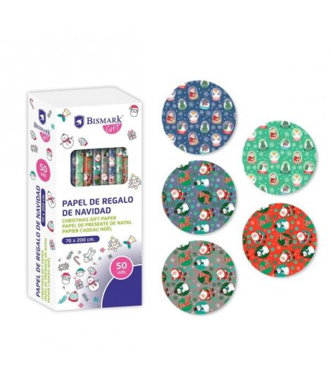 Bismark Navidad Papa Noel Rollo de Papel Regalo - Medidas 70cmx200cm - 5 Diseños Diferentes