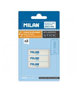 Milan Pack de 3 Gomas de Recambio para Afilaborra Stick - Color Blanco