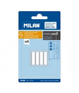 Milan Pack de 4 Gomas de Recambio para Portaminas - Compatible con Capsule y Compact - Color Blanco