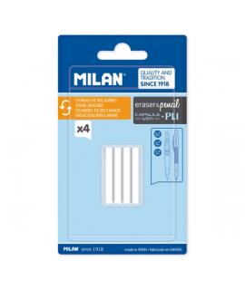 Milan Pack de 4 Gomas de Recambio para Portaminas - Compatible con Capsule, Slim y Pl1 - Color Blanco