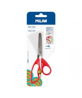 Milan Return Blister de Tijeras Return Rojas - Mango Ergonomico - Punta Redondeada - Acero Inoxidable de 14.4cm - Color Rojo