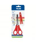 Milan Tijeras con Funda - Regla Integrada de 5cm - Punta Redondeada - Acero Inoxidable de 14.7cm - Color Rojo