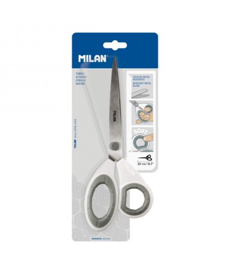 Milan Tijeras de Oficina de 22cm - Mango Ergonomico - Hoja de Acero Inoxidable - Color Blanco