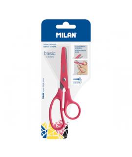 Milan Basic Colours Tijeras de 13.4cm - Mango Ergonomico - Punta Redondeada - Hoja de Acero Inoxidable - Color Rojo