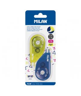 Milan Acid Pocket Pack de 2 Cintas Correctoras - Presentacion en Blister - 2mm x 5m - Color Amarillo