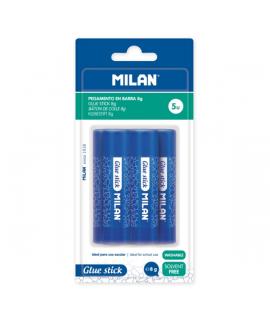 Milan Pack de 5 Barra de Pegamento 8 g - Multiusos - Multisuperficies - Sin Disolventes - Uso Escolar - Color Azul