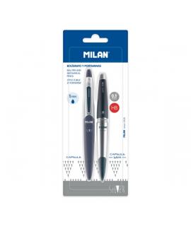 Milan Capsule Silver Pack de 1 Boligrafo Azul + 1 Portaminas 0.5mm - Color Azul Marino