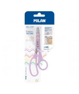 Milan Pastel Tijeras de 13.4cm - Mango Ergonomico - Punta Redondeada - Hoja de Acero Inoxidable - Color Lila Pastel