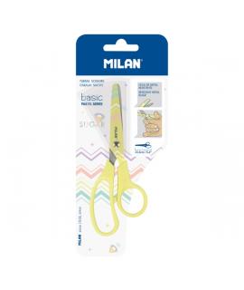 Milan Basic Tijeras de 13.4cm - Mango Ergonomico - Punta Redondeada - Hoja de Acero Inoxidable - Color Rosa Pastel