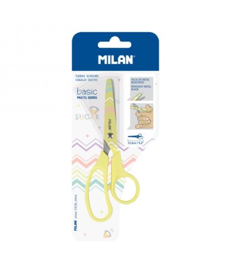 Milan Basic Tijeras de 13.4cm - Mango Ergonomico - Punta Redondeada - Hoja de Acero Inoxidable - Color Rosa Pastel