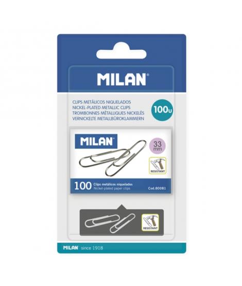 Milan Niquelados Pack de 100 Clips - 33mm - Color Plata