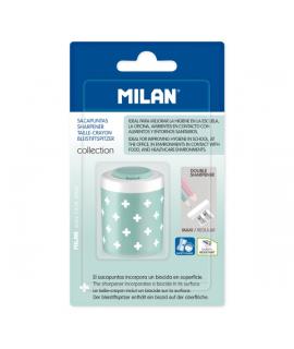 Milan Collection + Sacapuntas Doble con Deposito - Agujero Normal y Maxi - Superficie Antibacteriana - Color Turquesa