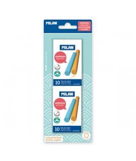 Milan Pack de 2 Cajas con 10 Tizas de Colores - Carbonato de Calcio - Redondas - Antipolvo - No Contienen Caseina Ni Yeso - Colo