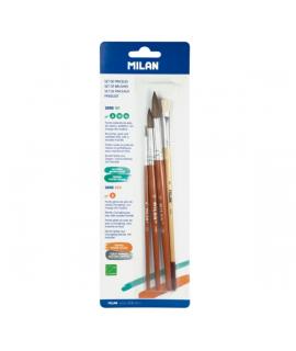 Milan 101 Pack de 3 Pinceles Redondos - Formatos Surtidos - Pelo de Cabra y Sintetico - Incluye 1 Pincel Serie 524 Numero 8 - Co
