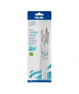 Milan 101W Pack de 4 Pinceles Redondos - Pelo de Cabra y Sintetico - Formatos Surtidos - Color Blanco