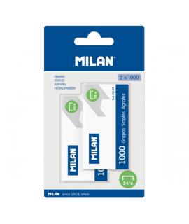 Milan Pack de 2000 Grapas - 2 Cajas en Blister - Formato 24/6 - Color Gris