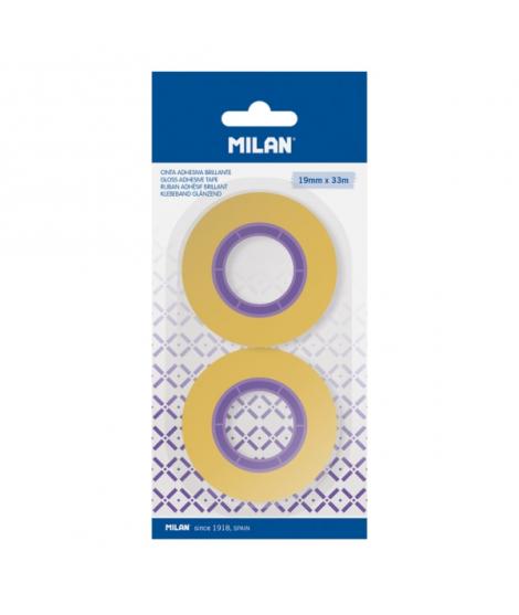 Milan Pack de 2 Cintas Adhesivas - 19mm x 33m - Color Amarillo Transparente
