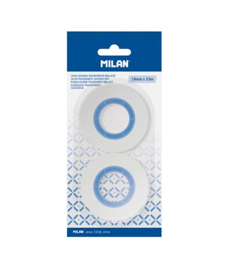 Milan Pack de 2 Cintas Adhesivas - Brillante - 19mm x 33m - Color Transparente